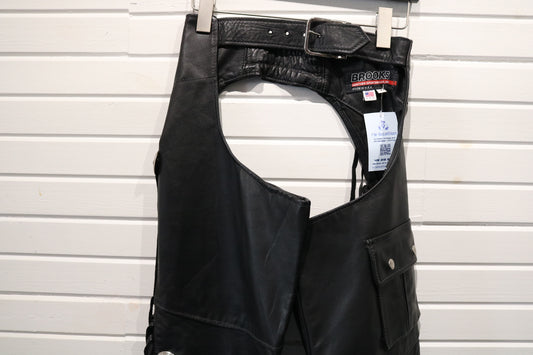 Brooks Leather Chaps | Vintage 90s Black Fringed Motorcycle Riding Pants | Western Biker Gear