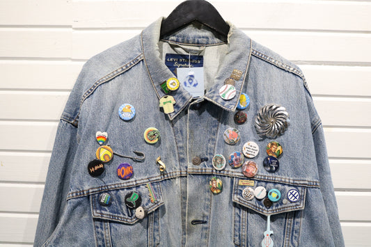 Levi-Strauss Signature Denim Jacket | Vintage Decorated Pin-Button Trucker | Custom Patched Streetwear