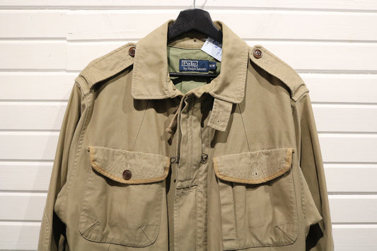 Polo Ralph-Lauren Field Jacket | Vintage Safari Style Canvas Utility Coat | Olive Green Outerwear