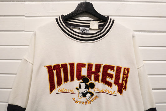 Mickey-&-Co Mickey-Mouse Sweatshirt | Vintage 90s Varsity Stripe Pullover | Classic Cartoon Crewneck