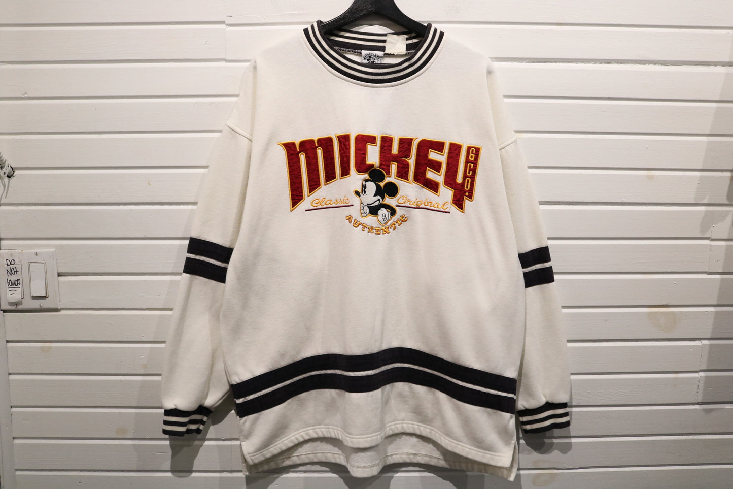 Mickey-&-Co Mickey-Mouse Sweatshirt | Vintage 90s Varsity Stripe Pullover | Classic Cartoon Crewneck