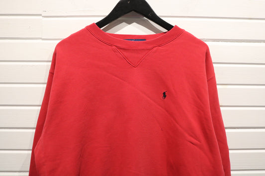 Ralph-Lauren Crewneck | Vintage 90s Red Embroidered Pullover Sweatshirt | Classic Men’s Casual Top