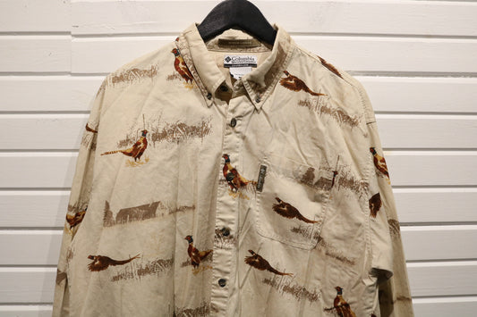 Columbia Pheasant-Print Button-Up Shirt | Vintage 90s Wildlife Outdoor Shirt | Classic Hunting-Inspired Casual Wear