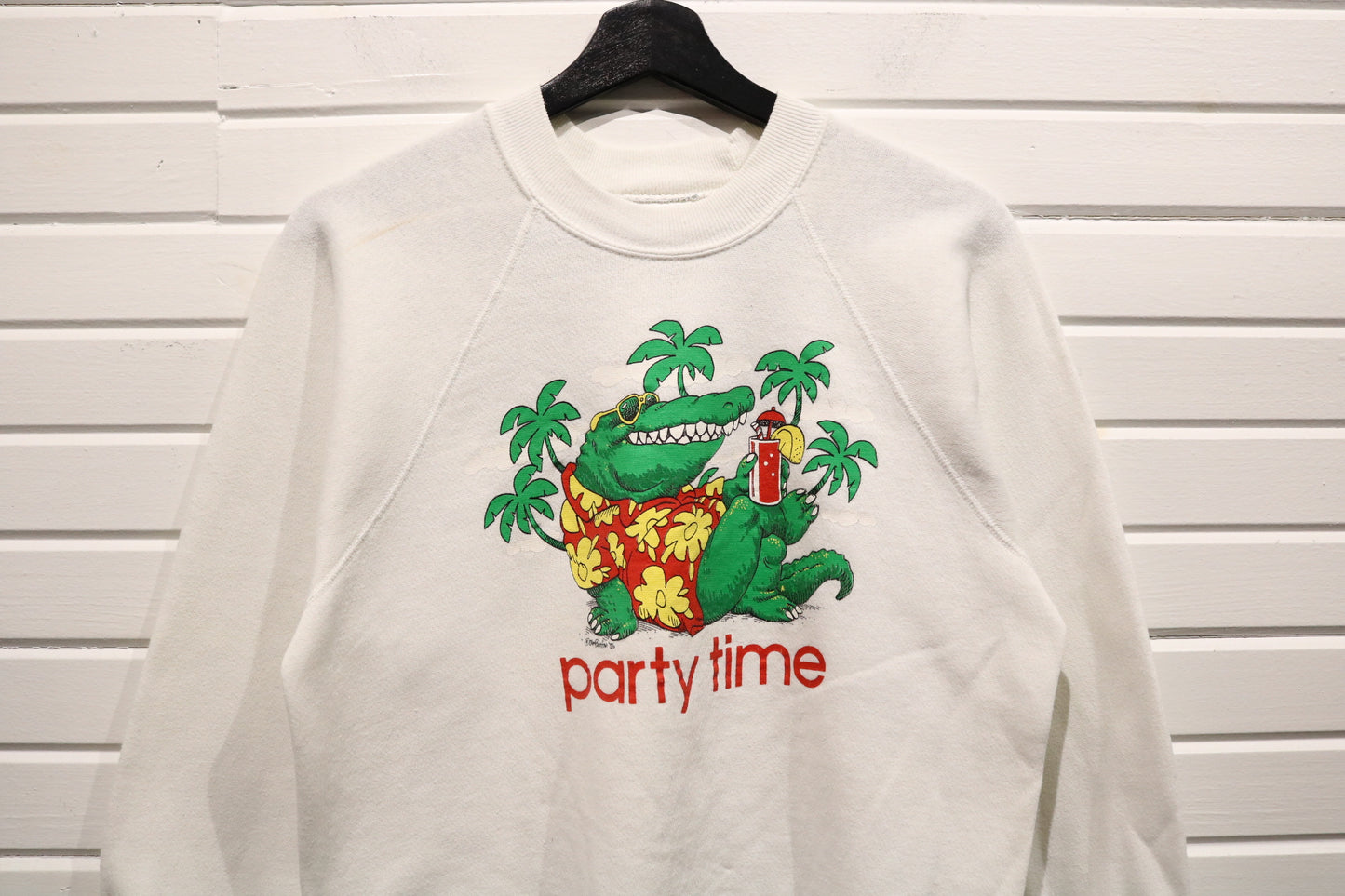 Bassett-Walker Party-Time Alligator Sweater | Vintage 1990s Novelty Graphic Pullover | Retro Animal Print Sweatshirt