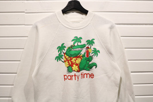 Bassett-Walker Party-Time Alligator Sweater | Vintage 1990s Novelty Graphic Pullover | Retro Animal Print Sweatshirt