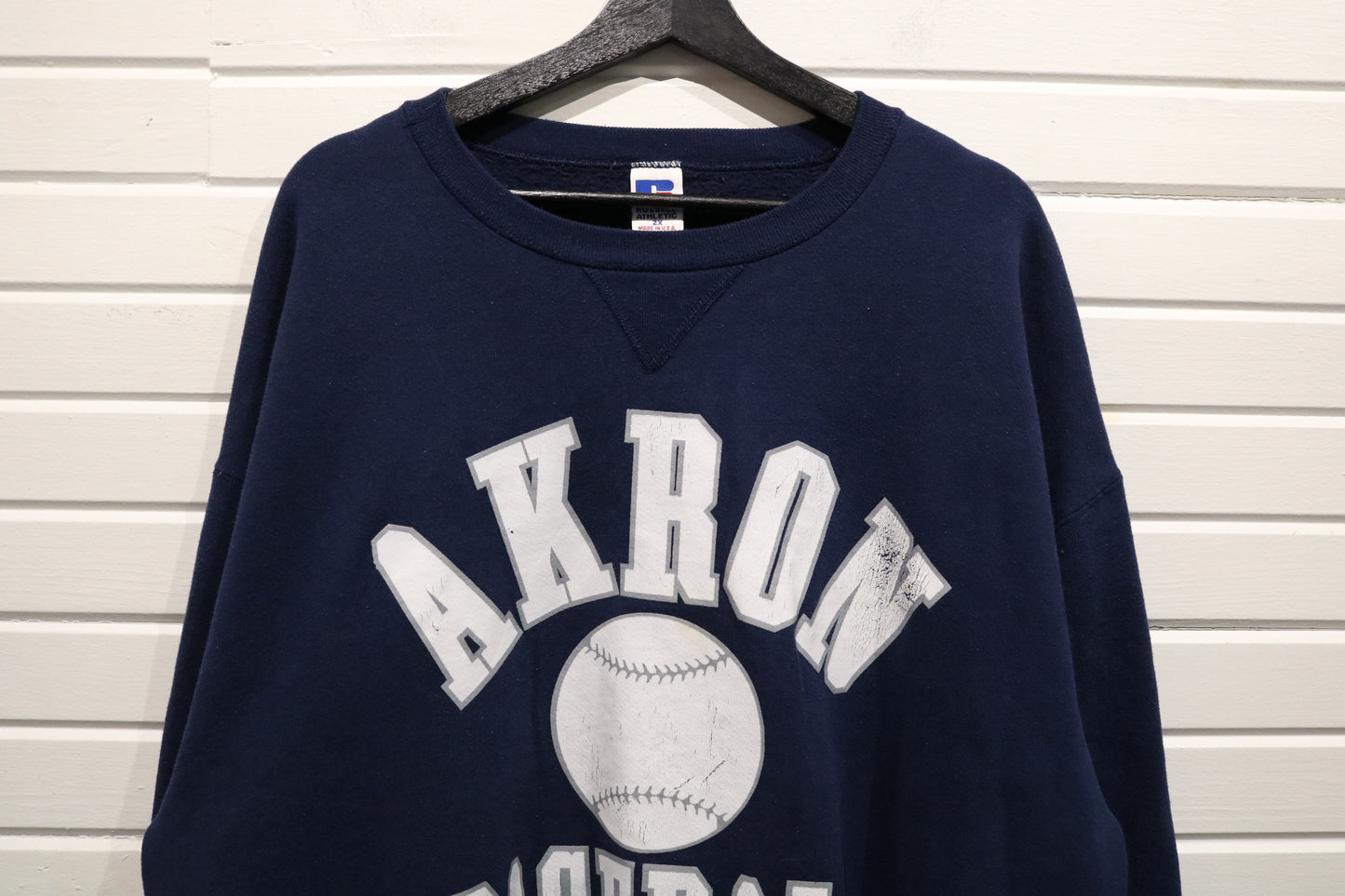 Russell-Athletic Akron Baseball Sweater | Vintage 90s College Crewneck Sweatshirt | Classic Sports Team Pullover