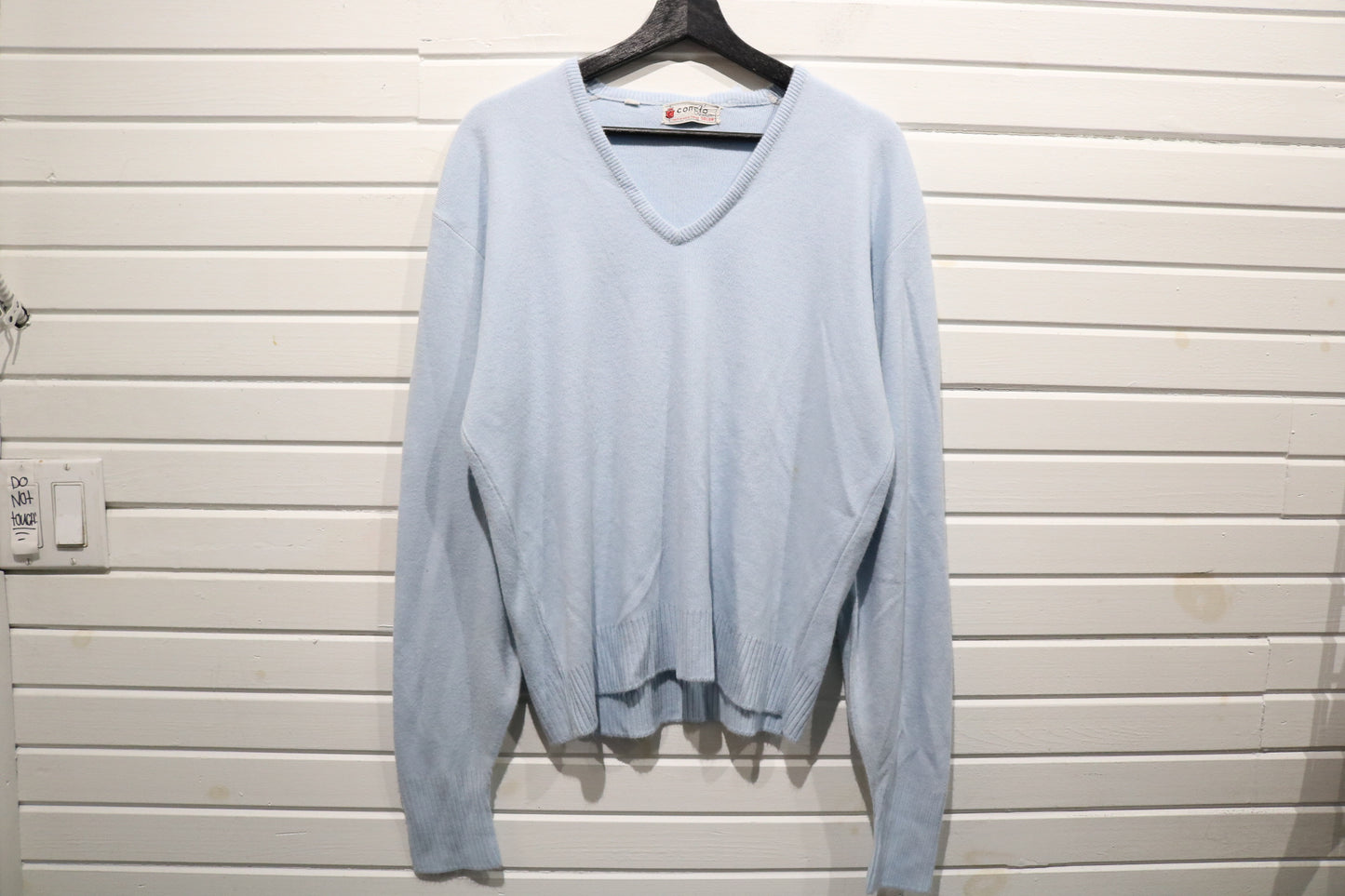 Concelo-Kreation Pullover | Vintage 1970s Light Blue V-Neck Sweater | Classic Knit Long Sleeve Top