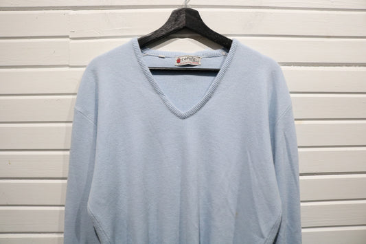 Concelo-Kreation Pullover | Vintage 1970s Light Blue V-Neck Sweater | Classic Knit Long Sleeve Top