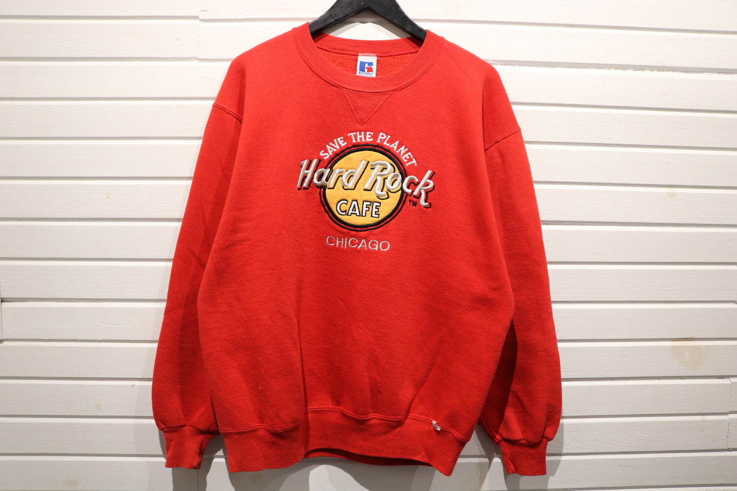 Hard-Rock-Cafe Chicago Sweater | Vintage Embroidered Logo Crewneck Sweatshirt | Classic Music Collectible Pullover