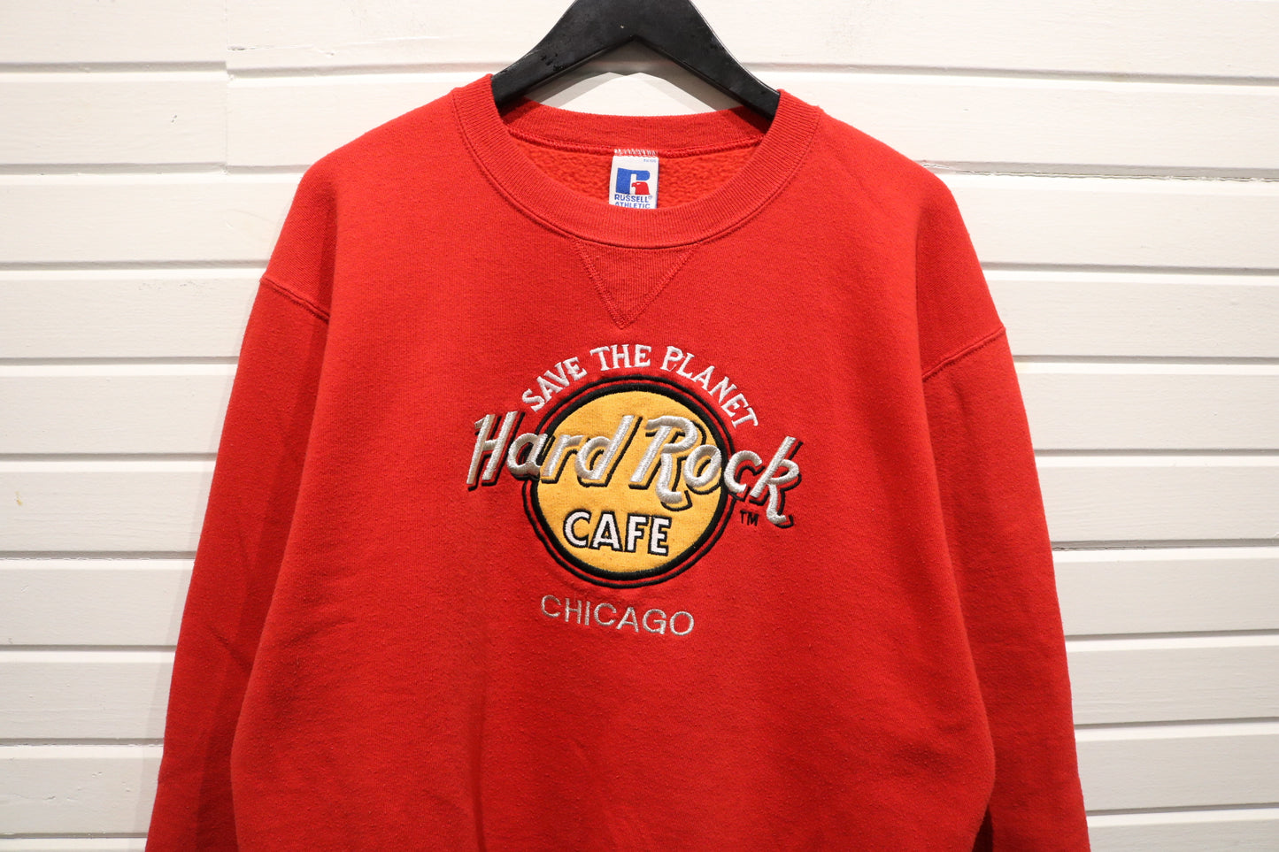 Hard-Rock-Cafe Chicago Sweater | Vintage Embroidered Logo Crewneck Sweatshirt | Classic Music Collectible Pullover