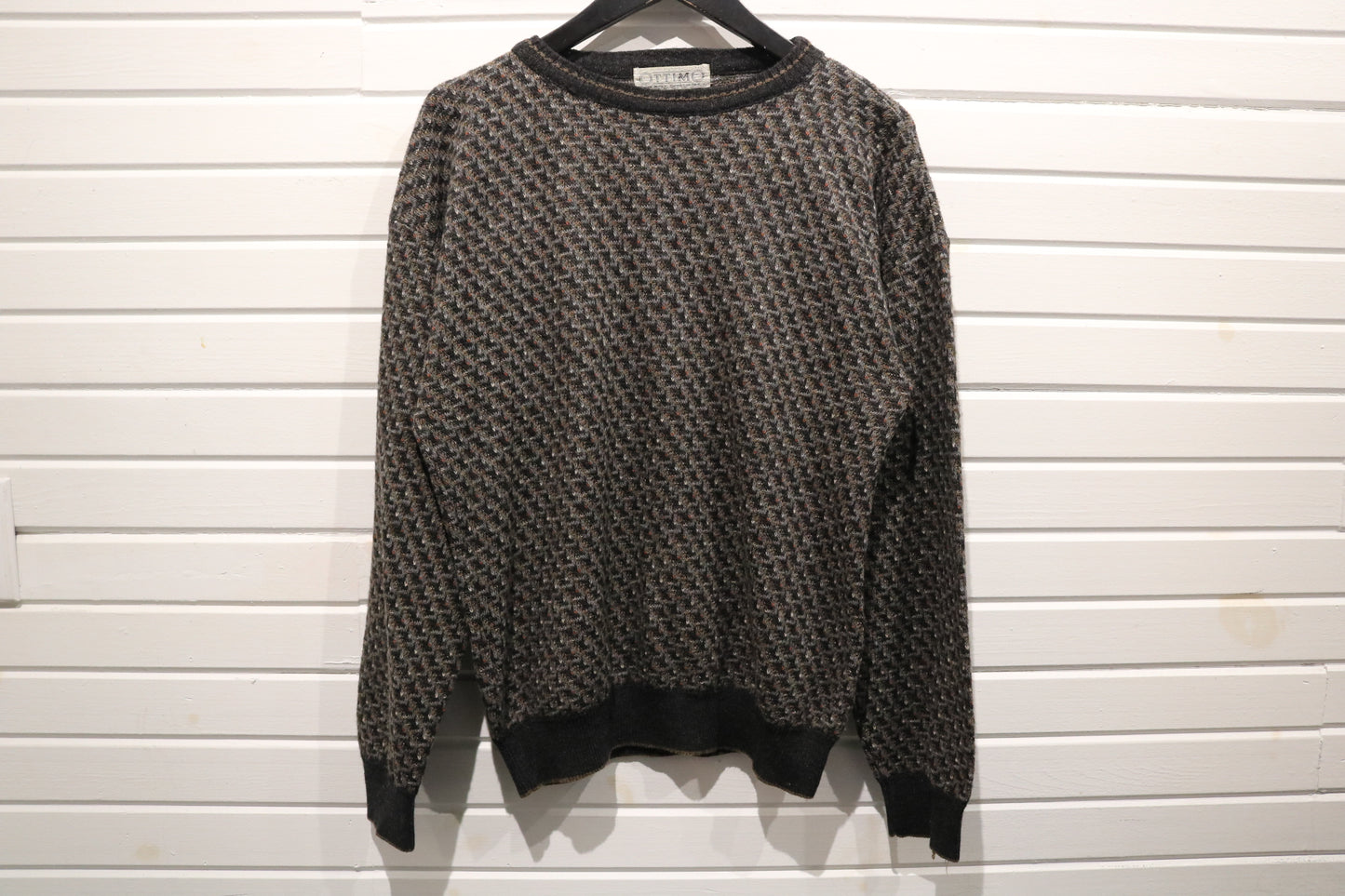 Ottimo Patterned Wool Sweater | Vintage 90s Italian Textured Knit Pullover | Classic Crewneck Menswear