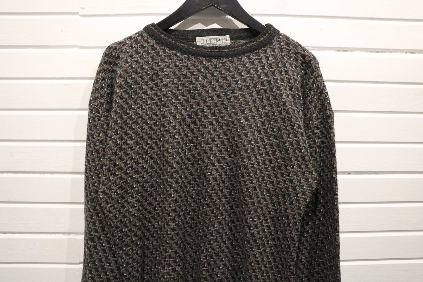 Ottimo Patterned Wool Sweater | Vintage 90s Italian Textured Knit Pullover | Classic Crewneck Menswear
