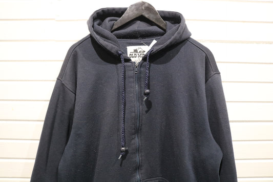Old Mill Zip-Up Hoodie | Vintage Classic Navy Hooded Sweatshirt | Everyday Casual Layer