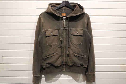 Lucky-Brand Dungaree Hoodie Jacket | Vintage Workwear Style Full Zip Hooded Jacket | Utility Pocket Outerwear