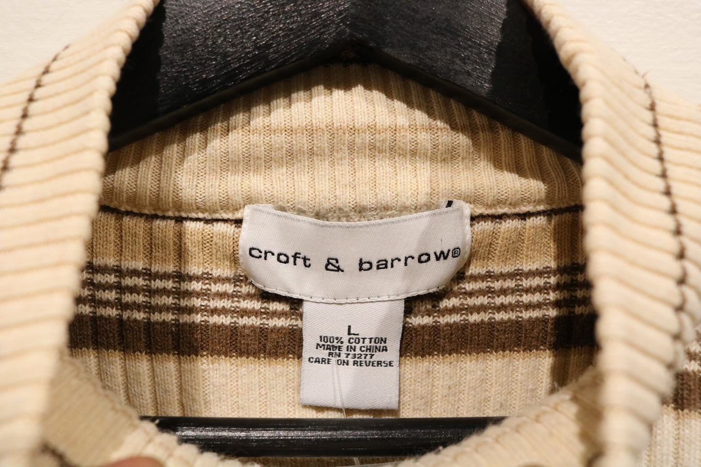 Croft-Barrow Ribbed Stripe Turtle-Neck Sweater | Vintage 90s Brown-Cream Knit Pullover | Classic Layering Sweater