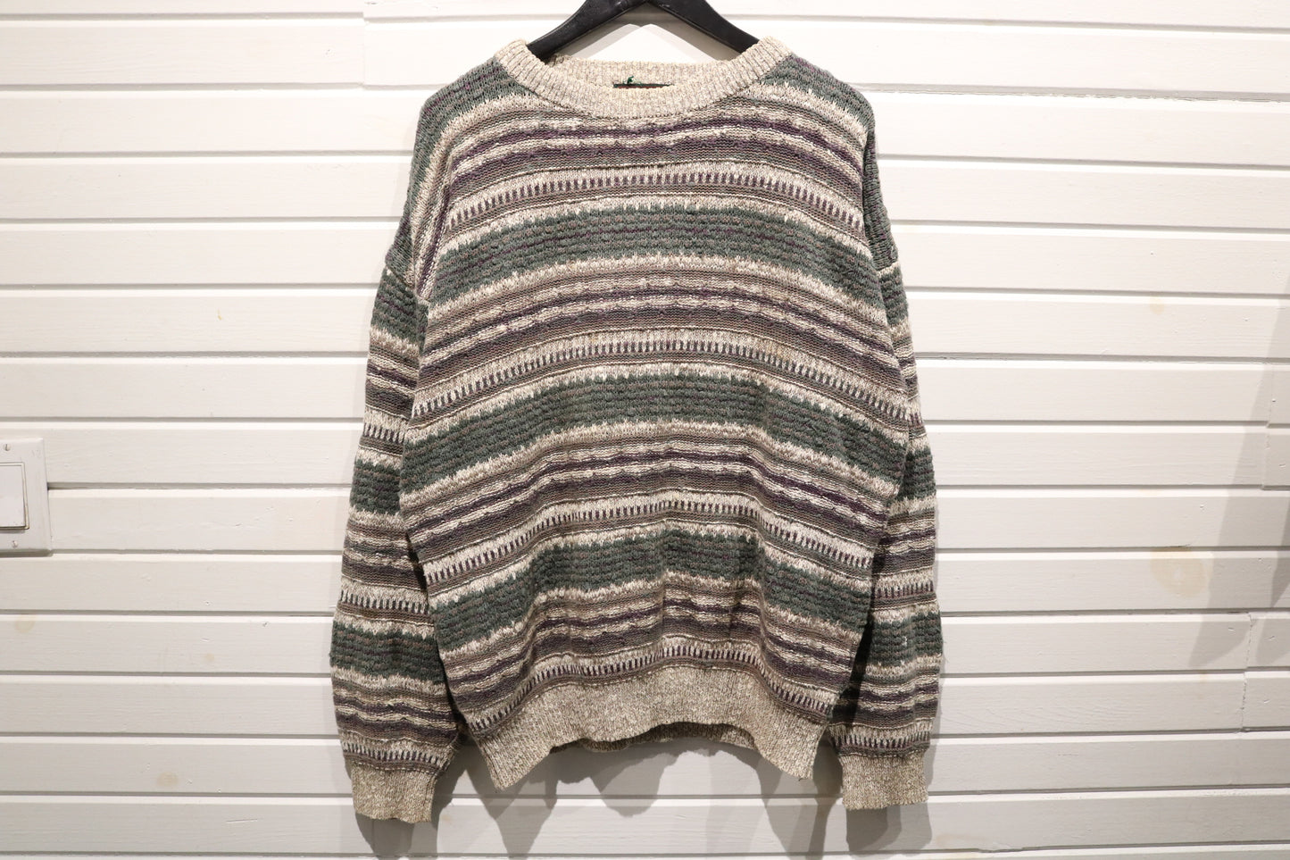 Steel-Sport Sweater | Vintage 90s Textured Pattern Knit Pullover | Classic Striped Knitwear