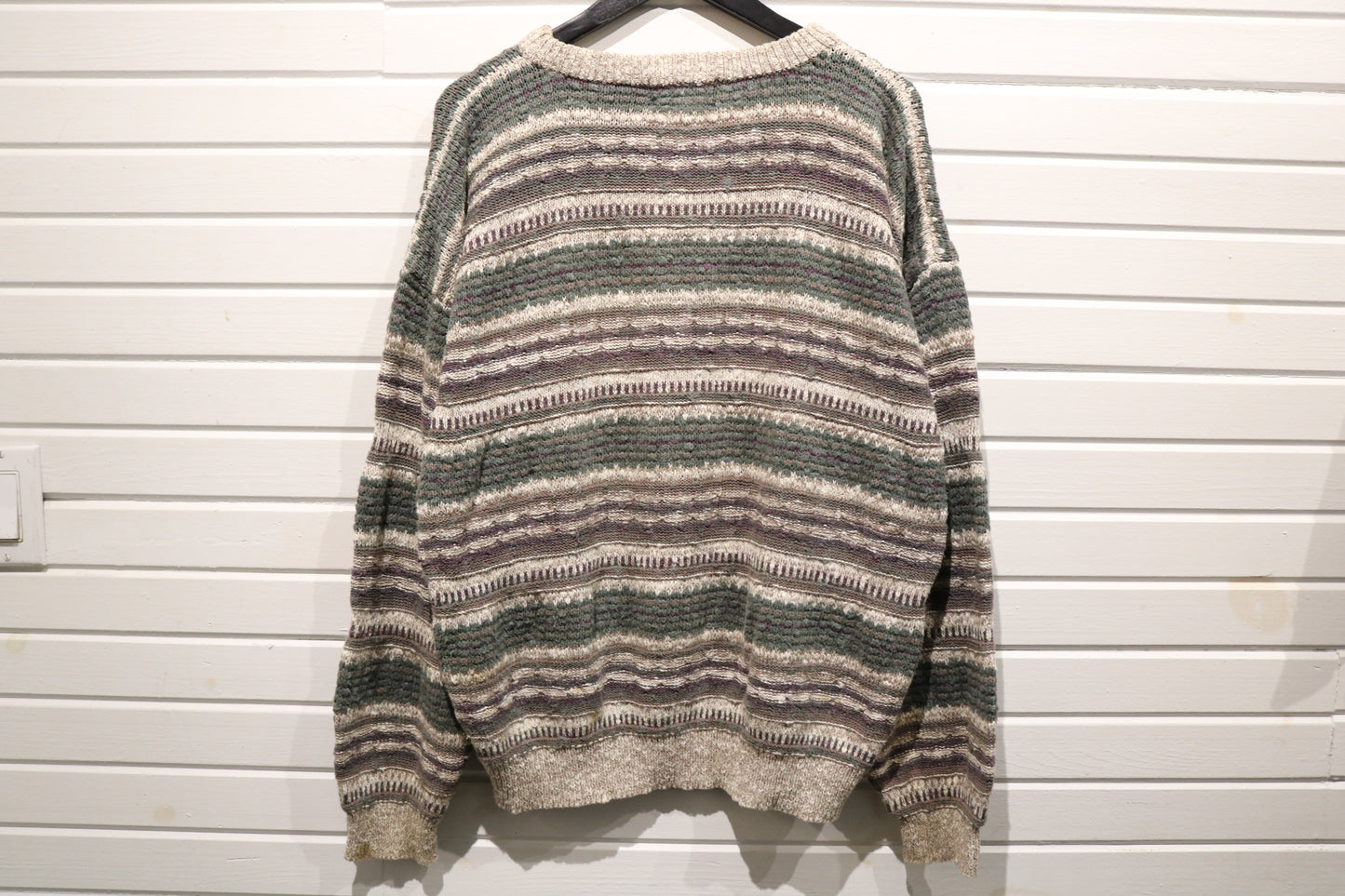 Steel-Sport Sweater | Vintage 90s Textured Pattern Knit Pullover | Classic Striped Knitwear