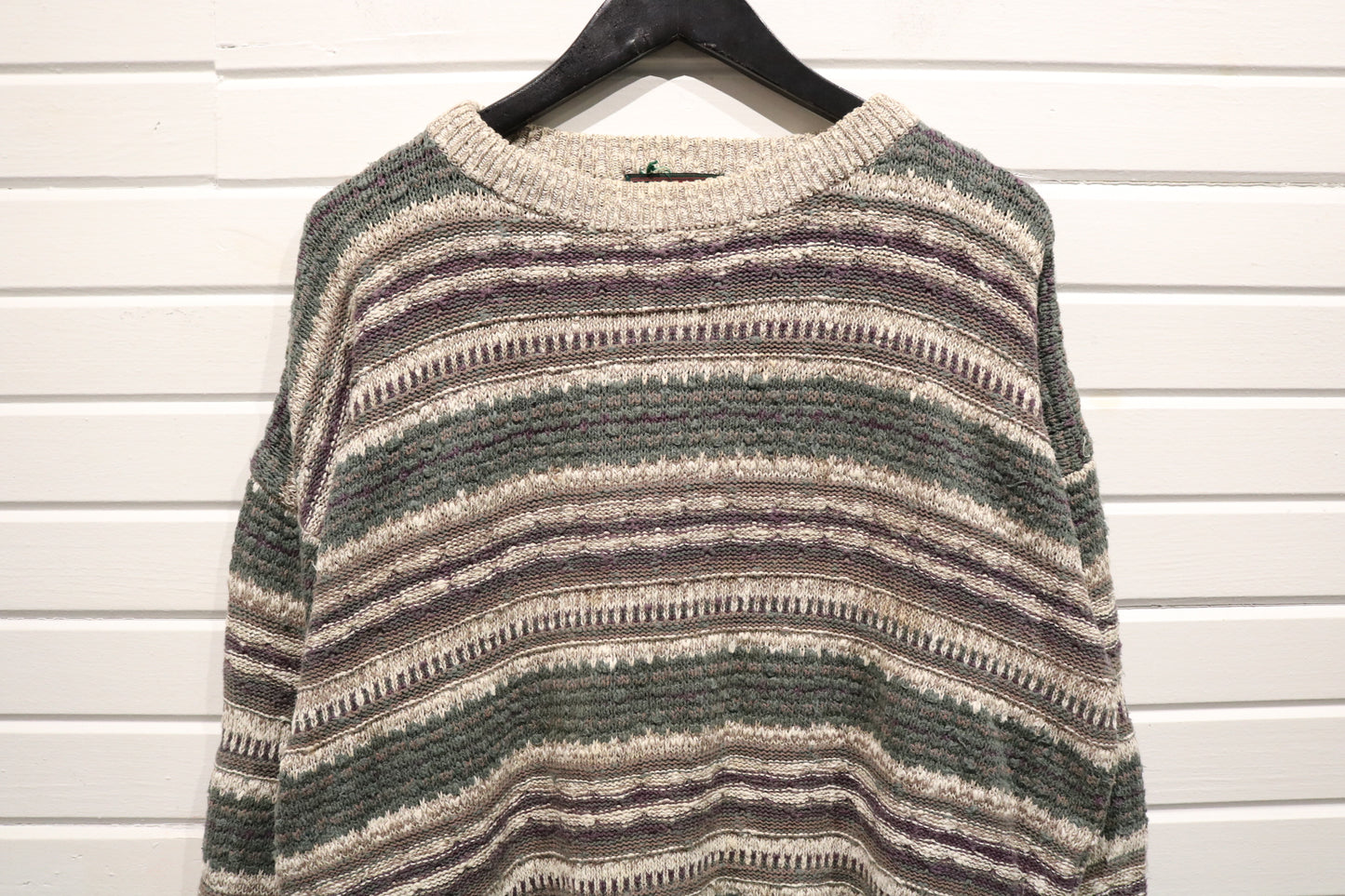Steel-Sport Sweater | Vintage 90s Textured Pattern Knit Pullover | Classic Striped Knitwear