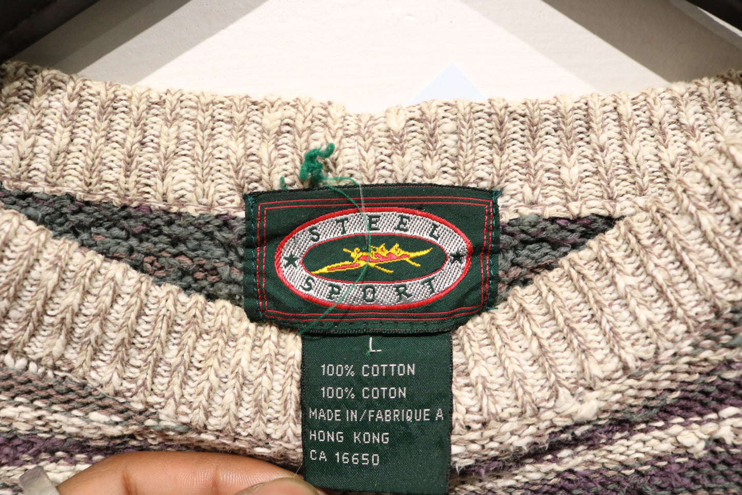 Steel-Sport Sweater | Vintage 90s Textured Pattern Knit Pullover | Classic Striped Knitwear