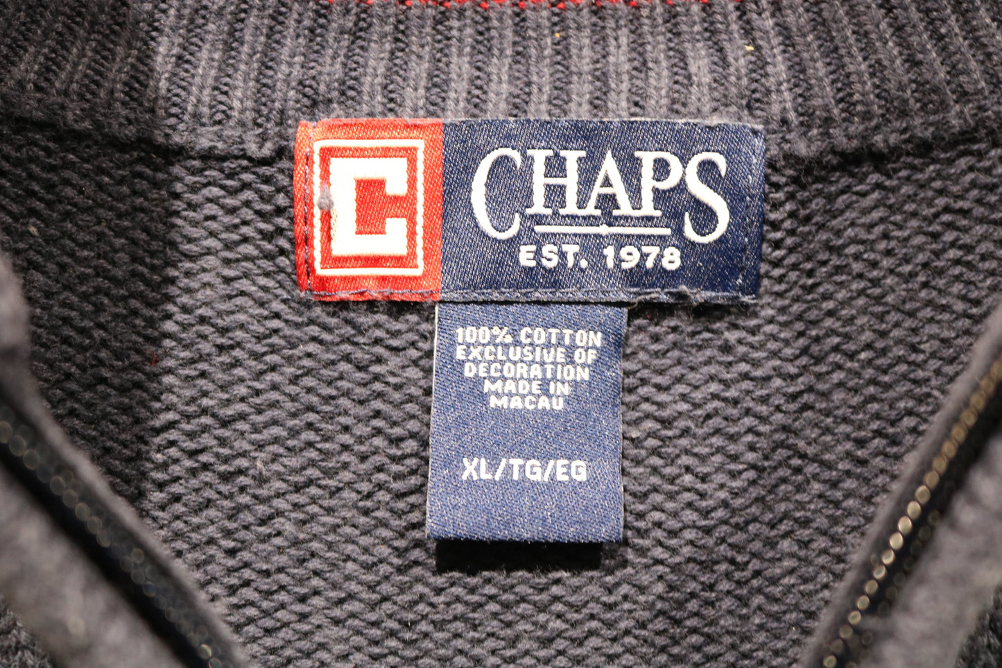 Chaps Sweater | Vintage 90s Half-Zip Knit Pullover | Navy Red Striped Crewneck Classic