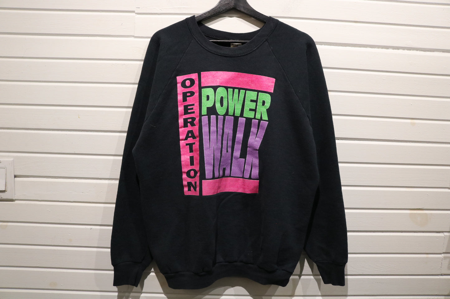 Fruit-of-the-Loom Operation Power Walk Sweatshirt | Vintage 90s Neon Graphic Crewneck | Motivational Pullover