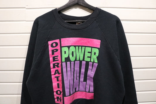 Fruit-of-the-Loom Operation Power Walk Sweatshirt | Vintage 90s Neon Graphic Crewneck | Motivational Pullover