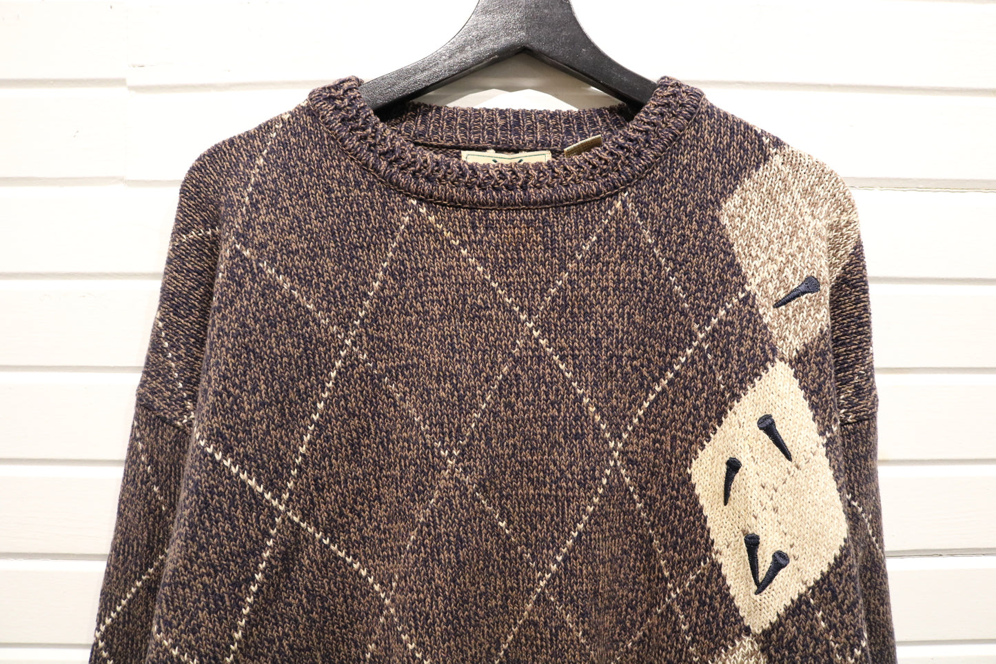 Izod Knit Sweater | Vintage Argyle Pattern Crewneck Pullover | Classic 90s Cotton Knitwear