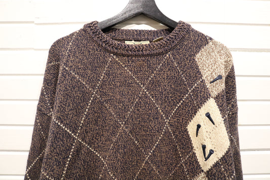 Izod Knit Sweater | Vintage Argyle Pattern Crewneck Pullover | Classic 90s Cotton Knitwear