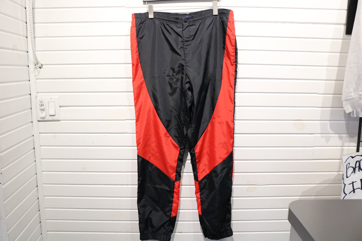Vintage Nike Air-Jordan Track Pants | Vintage 1990s Black-Red Windbreaker Joggers | Retro Athletic Style