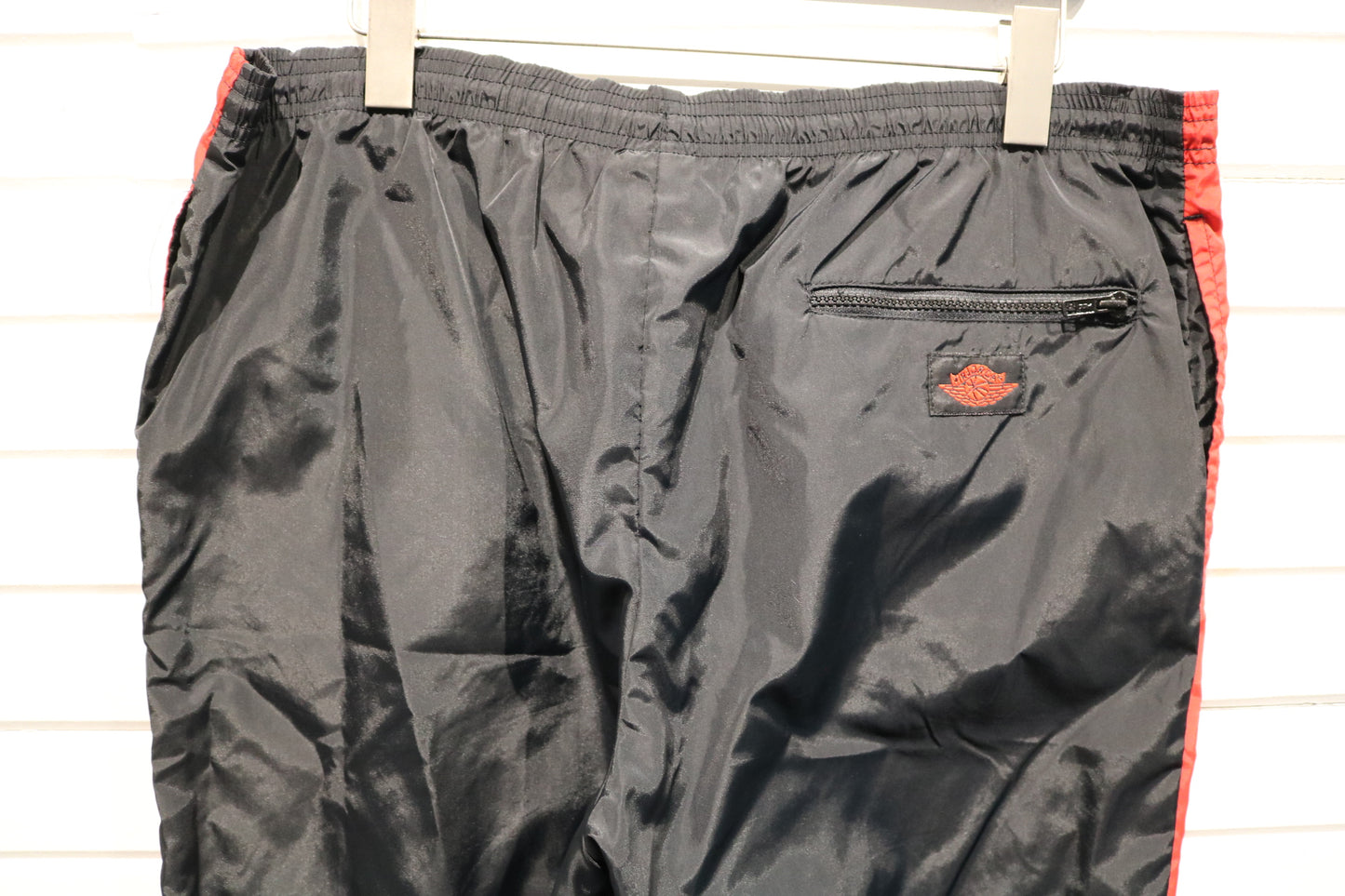 Vintage Nike Air-Jordan Track Pants | Vintage 1990s Black-Red Windbreaker Joggers | Retro Athletic Style