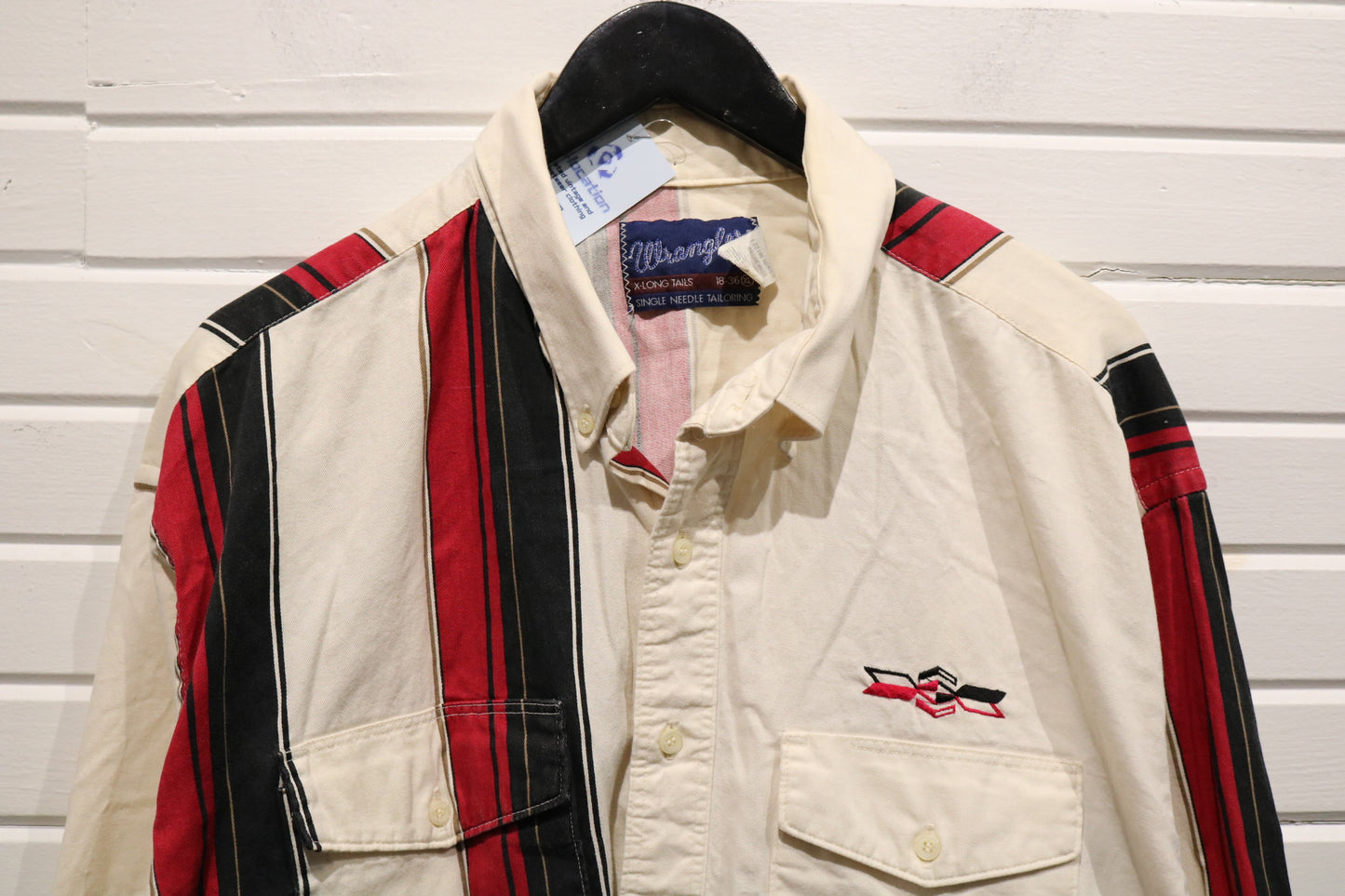 Wrangler Western Stripe Button-Up Shirt | Vintage 1980s Bold Panel Long Sleeve Shirt | Classic Cowboy Style