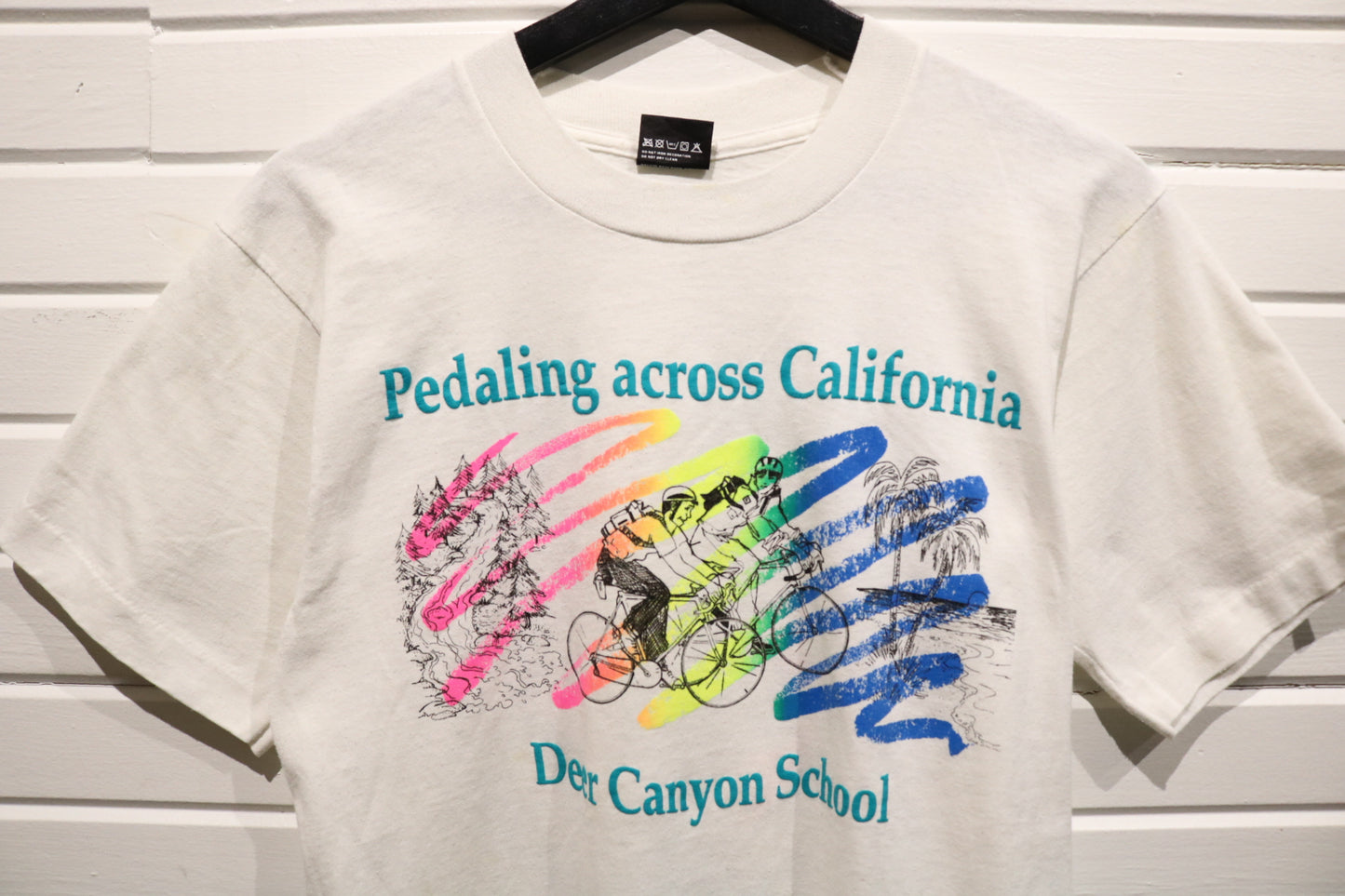 Screen-Stars Best Pedaling-across-California T-Shirt | Vintage 90s Deer Canyon School Cycling Graphic Tee | Retro School Event Shirt
