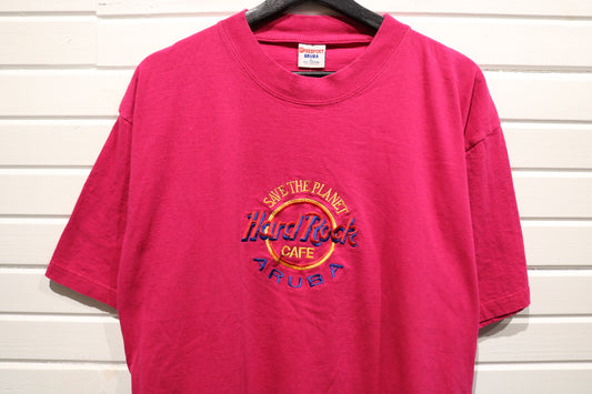 Hard-Rock-Cafe Aruba T-Shirt | Vintage Embroidered Logo Short Sleeve Tee | Classic Travel Souvenir