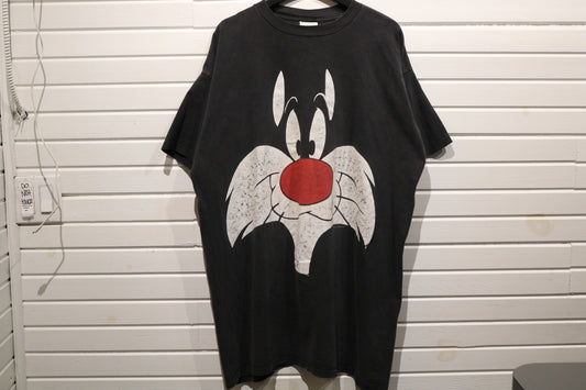 Sleepy-Heads Sylvester-The-Cat T-Shirt | Vintage Cartoon Character Graphic Tee | 90s Oversized Black Shirt
