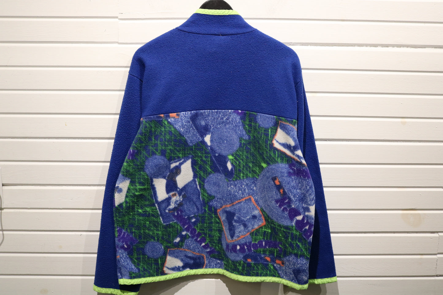 Sun-Sations Fleece Pullover | Vintage 1990s Neon-Trim Patterned Half Zip Sweatshirt | Retro Outdoor Layer