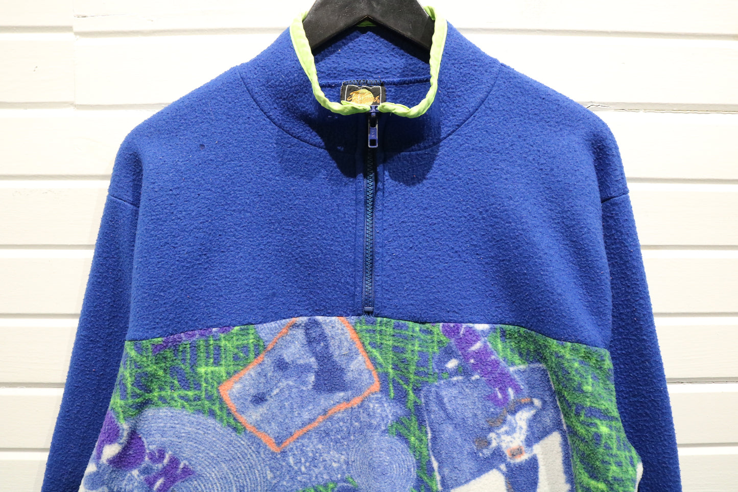 Sun-Sations Fleece Pullover | Vintage 1990s Neon-Trim Patterned Half Zip Sweatshirt | Retro Outdoor Layer
