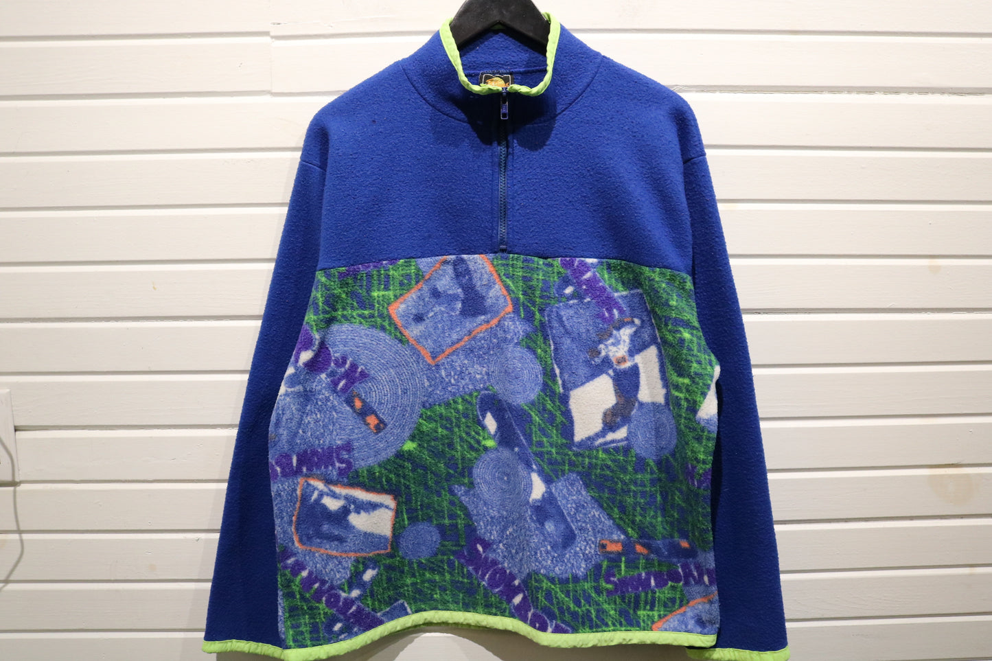 Sun-Sations Fleece Pullover | Vintage 1990s Neon-Trim Patterned Half Zip Sweatshirt | Retro Outdoor Layer