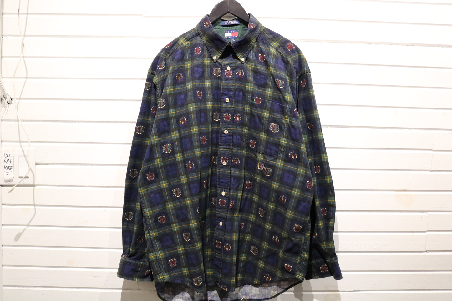 Tommy-Hilfiger Plaid Button-Up Shirt | Vintage 1990s Crest Embroidered Flannel Shirt | Men's Classic Preppy Wear
