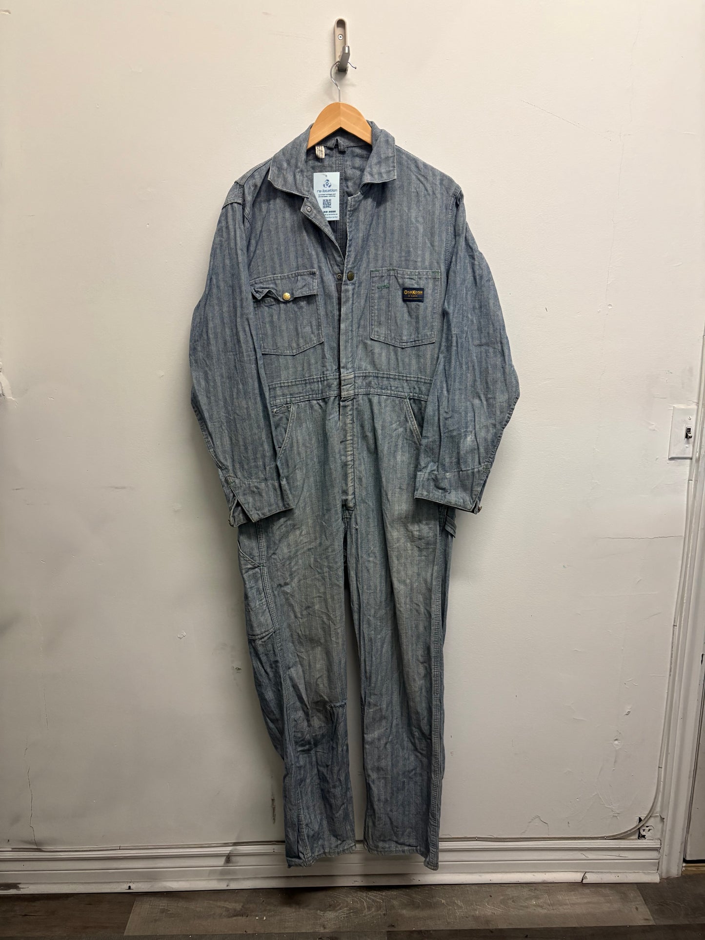 OshKosh-B’Gosh Coveralls | Vintage Herringbone Striped Denim Workwear Jumpsuit | Classic Utility One Piece