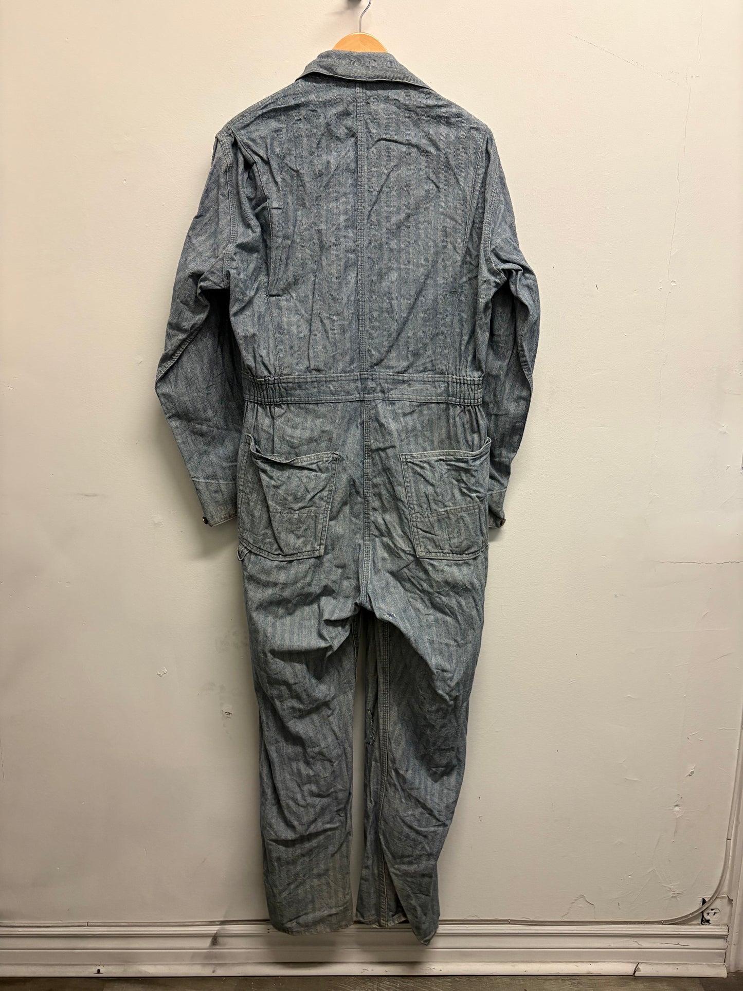 OshKosh-B’Gosh Coveralls | Vintage Herringbone Striped Denim Workwear Jumpsuit | Classic Utility One Piece