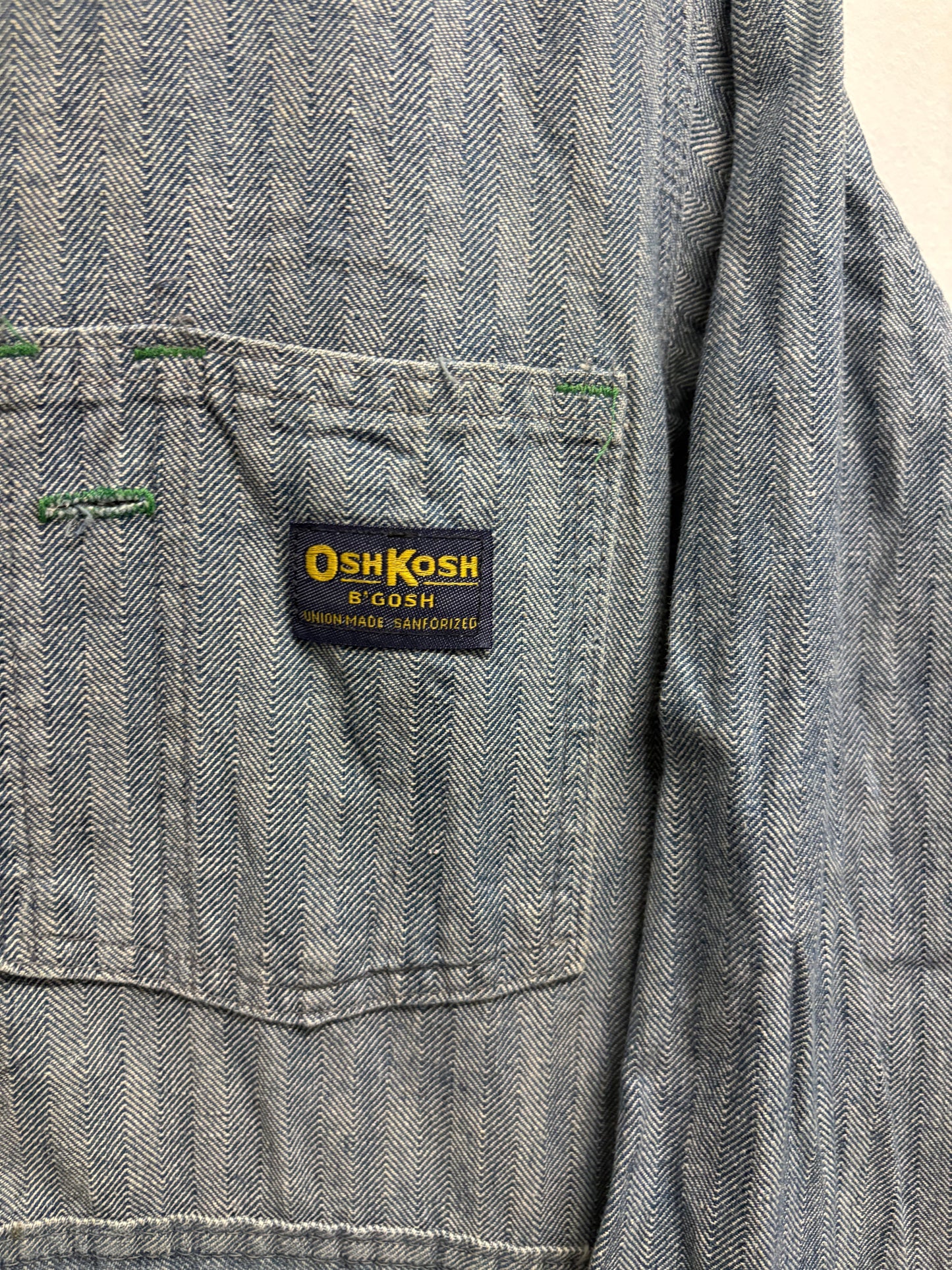 OshKosh-B’Gosh Coveralls | Vintage Herringbone Striped Denim Workwear Jumpsuit | Classic Utility One Piece