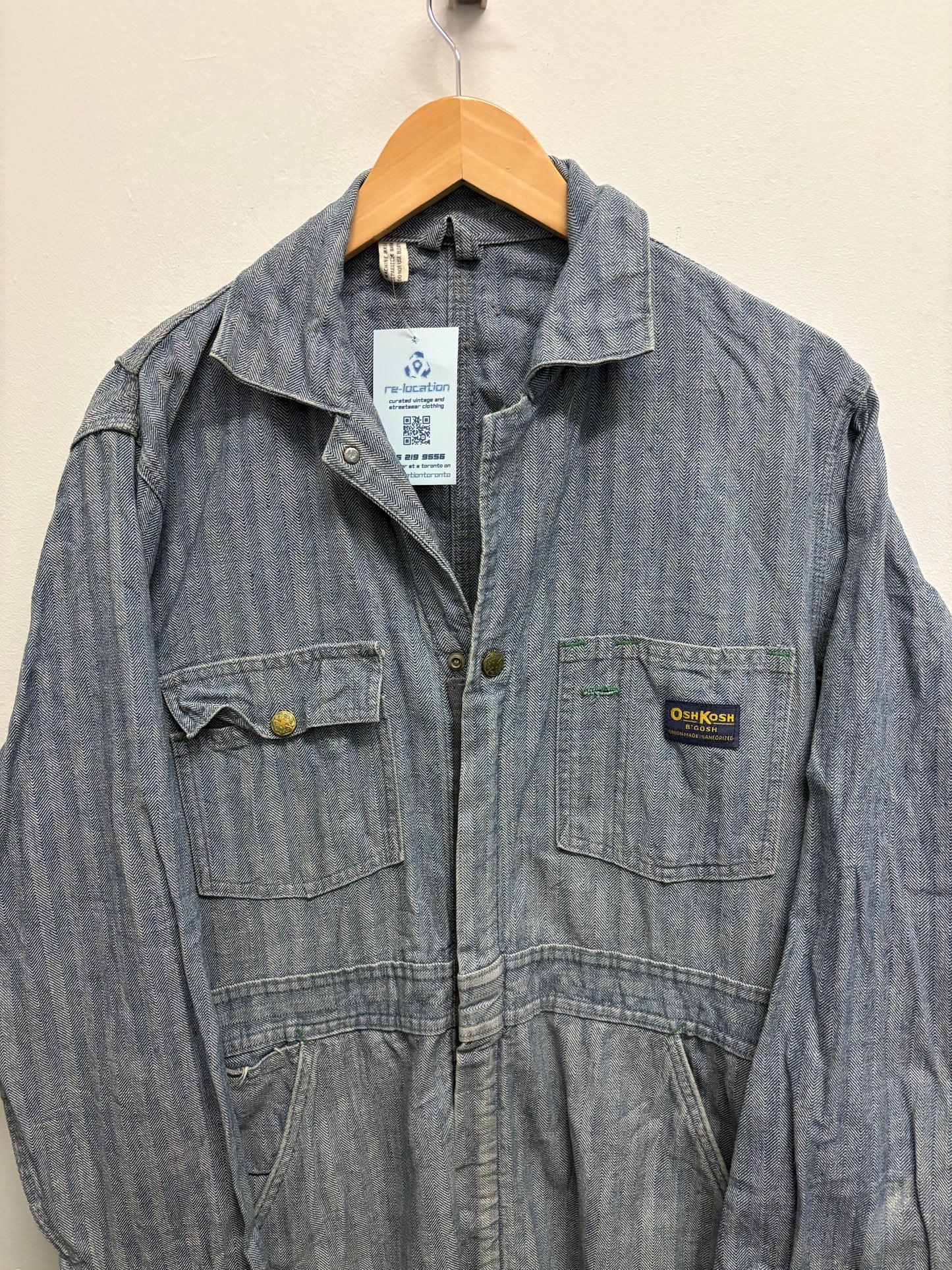 OshKosh-B’Gosh Coveralls | Vintage Herringbone Striped Denim Workwear Jumpsuit | Classic Utility One Piece