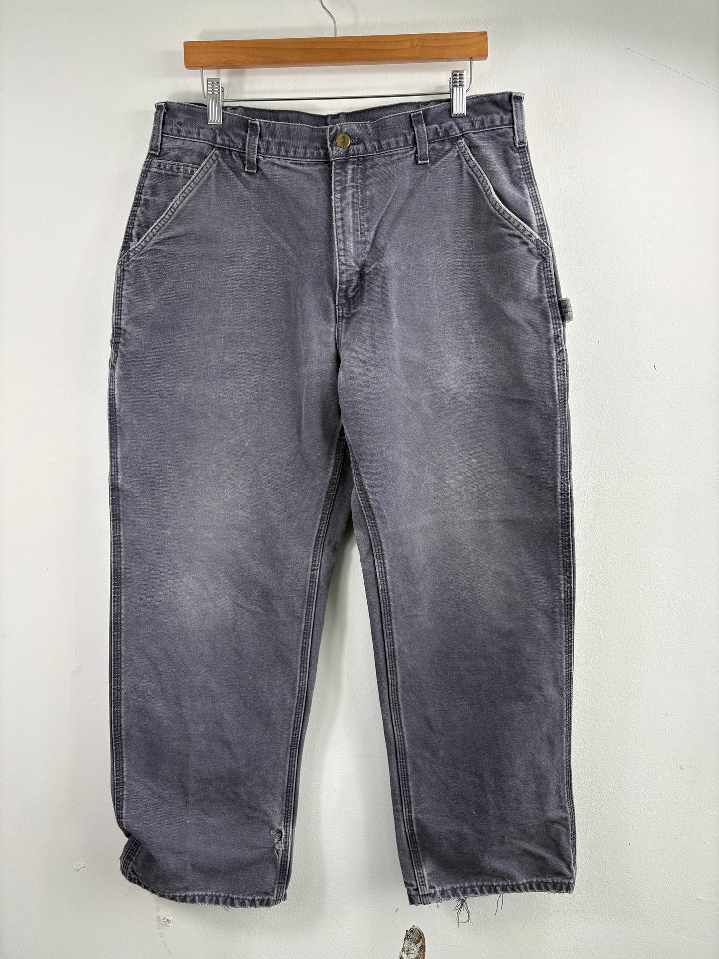 Carhartt Work Pants | Vintage Faded Grey Distressed Carpenter Trousers | Rugged Utility Workwear