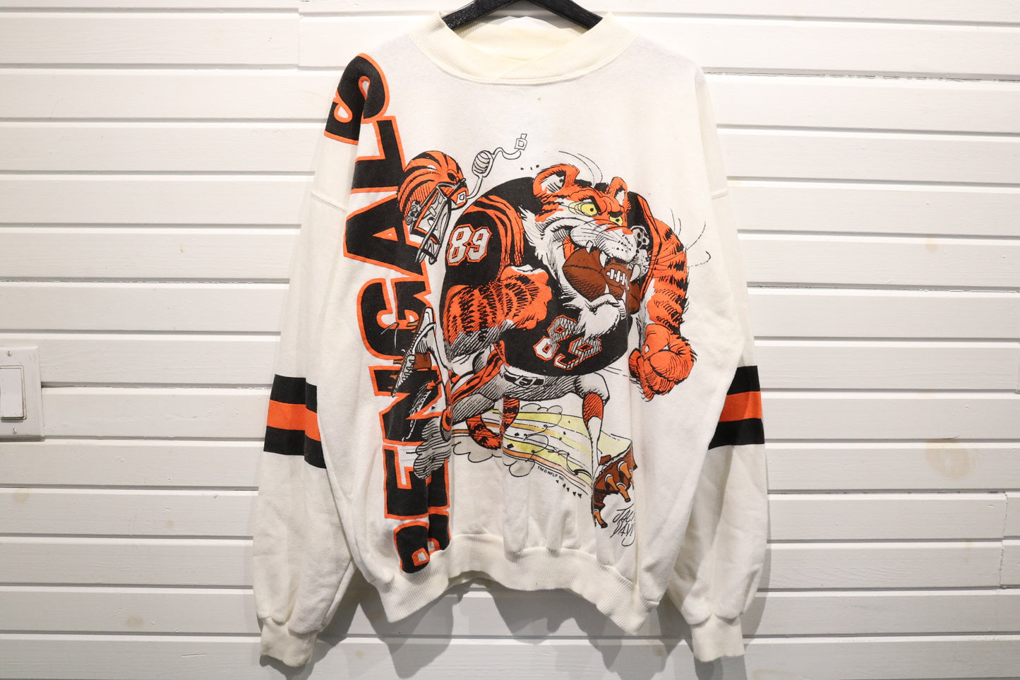 Bengals Football Cartoon Sweater | Vintage 80s Tiger Graphic Pullover Sweatshirt | Classic Sportswear Collectible
