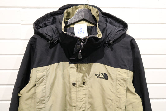 North-Face HyVent Jacket | Vintage Two-Tone Outdoor Shell Coat | Black Tan Contrast Hooded Outerwear