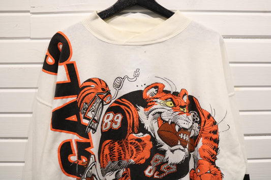 Bengals Football Cartoon Sweater | Vintage 80s Tiger Graphic Pullover Sweatshirt | Classic Sportswear Collectible