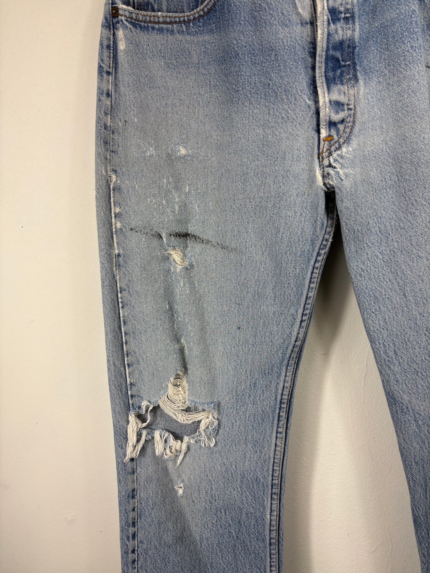 Levi's 501 Jeans | Vintage 1990s Distressed Light-Wash Denim Pants | Classic Straight Fit