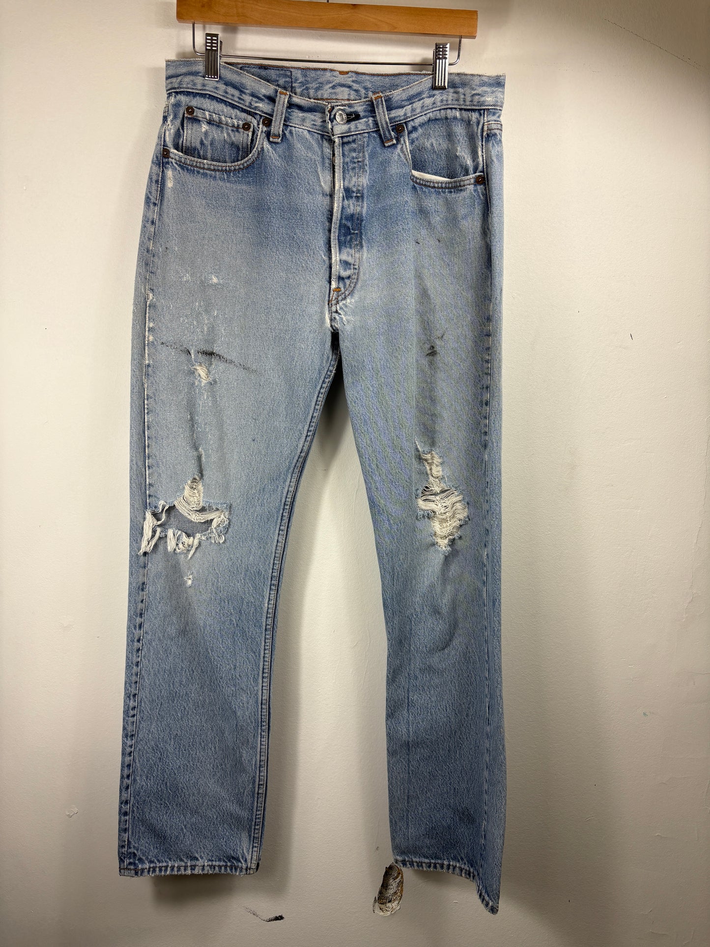 Levi's 501 Jeans | Vintage 1990s Distressed Light-Wash Denim Pants | Classic Straight Fit