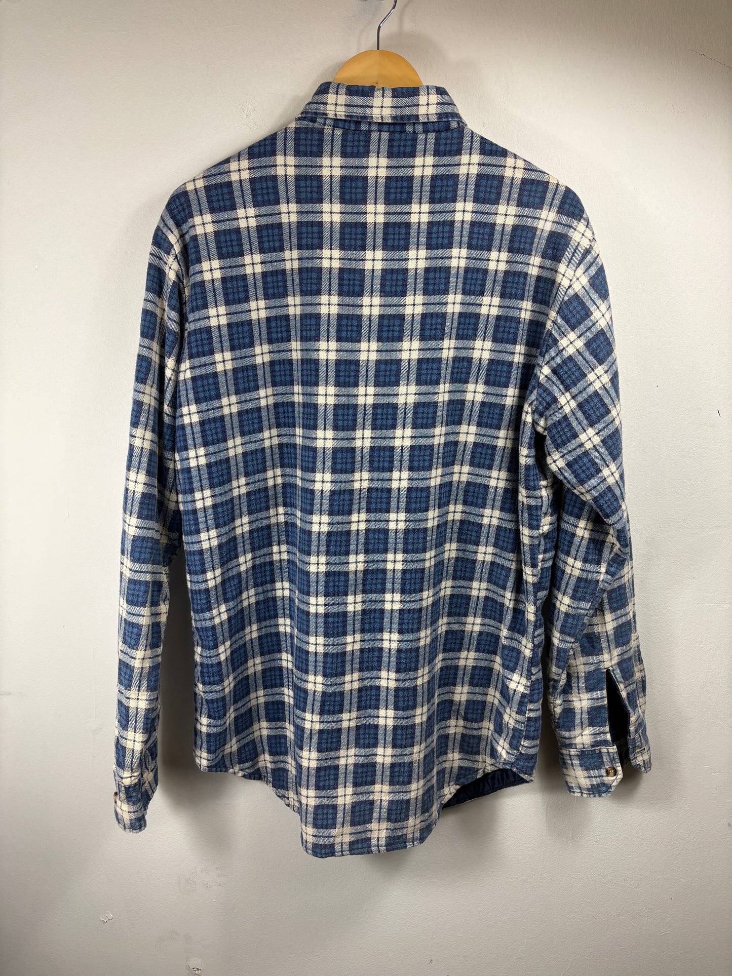 Timber-Run Plaid Button-Up Shirt | Vintage Quilted Lined Workwear Flannel | Men's Classic Blue Check Shirt
