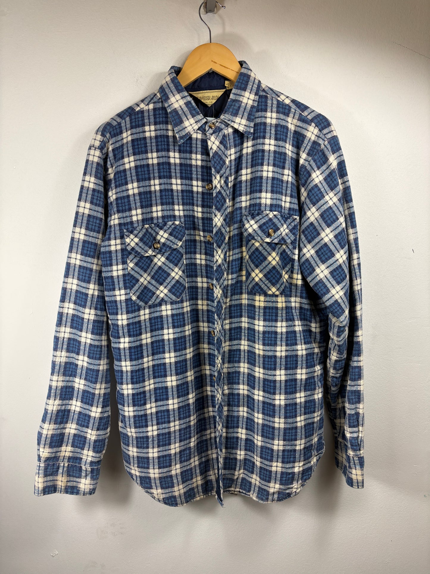 Timber-Run Plaid Button-Up Shirt | Vintage Quilted Lined Workwear Flannel | Men's Classic Blue Check Shirt